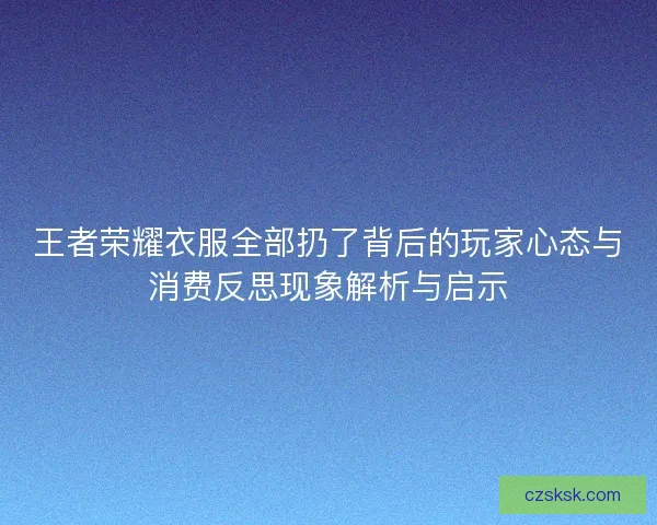 王者荣耀衣服全部扔了背后的玩家心态与消费反思现象解析与启示