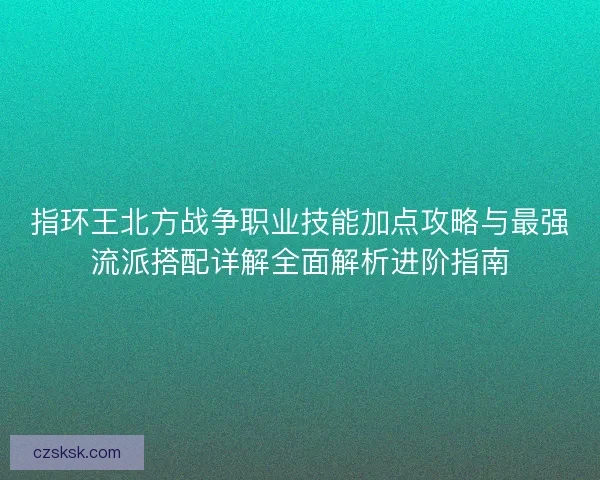 指环王北方战争职业技能加点攻略与最强流派搭配详解全面解析进阶指南 指环王北方战争职业技能加点攻略与最强流派搭配详解全面解析进阶指南